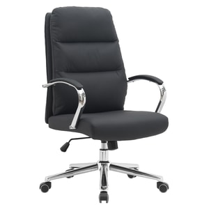 Scaun de birou, tapiterie din piele ecologica, neagra, eleganta, inaltime ajustabila, mecanism de balansare, baza din metal cromat, 58x65x102/108 cm