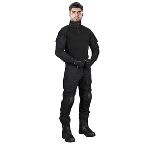 Set costum pantaloni si bluza de protectie Tactical Guard, cu genunchiere, Negru, XXL