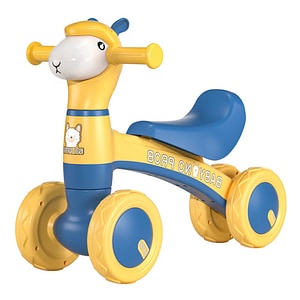 Bicicleta cu 4 roti fara pedale Oita Teno, structura stabila, cap luminos, functie cu muzica, design distractiv, confortabila, 50 x 43 x 28 x 30 cm, albastru/galben