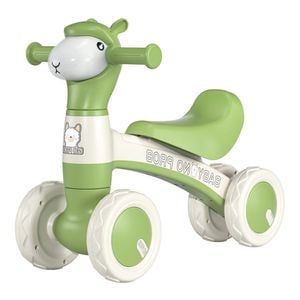 Bicicleta cu 4 roti fara pedale Oita Teno, structura stabila, cap luminos, functie cu muzica, design distractiv, confortabila, 56 x 43 x 28 x 30 cm, verde