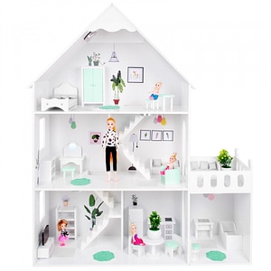 Casuta de papusi Kinderplay, Din lemn, Cu 3 nivele, Cu LED-uri, Inaltime 118 cm, 36 luni+, Green