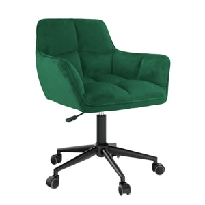 Scaun de birou de design, verde smarald, tapiterie eleganta Velvet, baza din metal cromat, roti universale, sezut moale, inaltime ajustabila, 63x63x77/86 cm