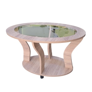 Masuta ovala sticla Iza, lemn, 85x58x53 cm, bej