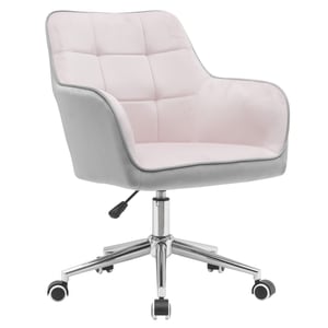 Scaun de birou, gri, roz, catifea, inaltime reglabila, cu roti, design modern si elegant, 58x61x81-89 cm