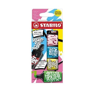 Textmarker Stabilo, Boss mini by Snooze One, 5 culori / set, negru, roz, albastru, galben, verde, etui, carton