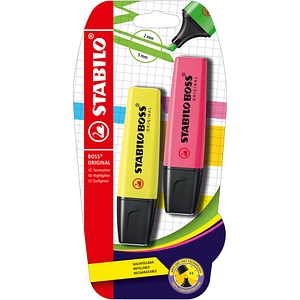 Textmarker Stabilo, Boss Original, 2 culori/blister, galben, roz