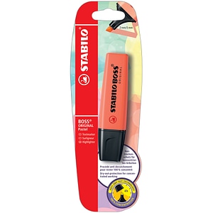 Textmarker Stabilo, Boss Original, corp plastic in culoarea cernelei, varf retezat, 2-5 mm, rosu coral, blister
