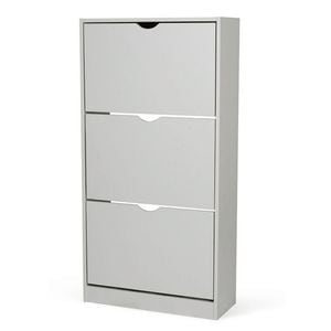 Dulap pentru depozitare pantofi KL Carey, 3 usi rabatabile, 6 rafturi, Pal Melaminat, 60 x 24 x 118 cm, gri