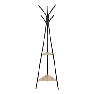 Cuier metalic tip pom KL Coly DRIMUS, 6 agatatori, de podea, cu spatiu depozitare, 49 x 49 x 181 cm, negru/natur