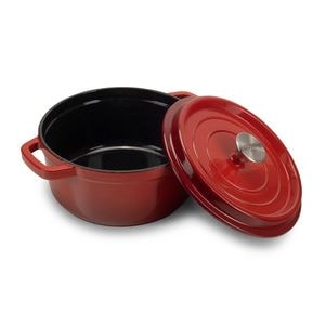 Oala din fonta emailata cu capac HAUSBERG HB-H744, capacitate 4L, diametru 24 cm, adancime 11 cm, interior antiaderent, Rosu