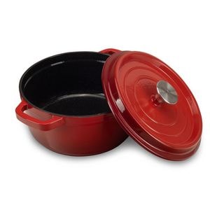 Oala din fonta emailata cu capac HAUSBERG HB-H742, capacitate 3L, diametru 22 cm, adancime 10 cm, interior antiaderent, Rosu