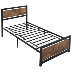 Cadru pat HomCom, 97L x 208l x 103Icm, MDF/Otel, Negru/Maro