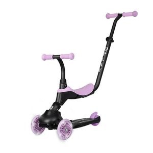 Trotineta multifunctionala qPlay Sema Evo Violet, cu maner si scaun detasabile, lumini LED in rotile frontale si pe platforma, fara baterii, 1-5 ani, pana la 50 kg
