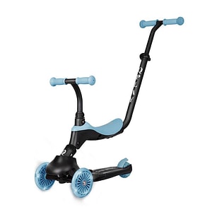 Trotineta multifunctionala qPlay Sema Evo Albastru, cu maner si scaun detasabile, lumini LED in rotile frontale si pe platforma, fara baterii, 1-5 ani, pana la 50 kg
