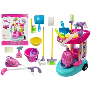 Set de curatenie copii Lean Toys, Clean Suit, Complet, Cu troller si aspirator, 36 luni+