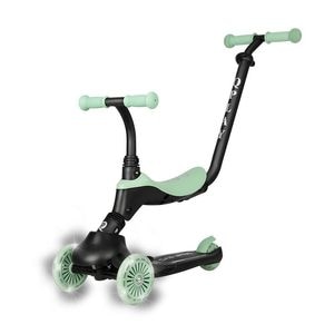 Trotineta multifunctionala qPlay Sema Evo Verde, cu maner si scaun detasabile, lumini LED in rotile frontale si pe platforma, fara baterii, 1-5 ani, pana la 50 kg