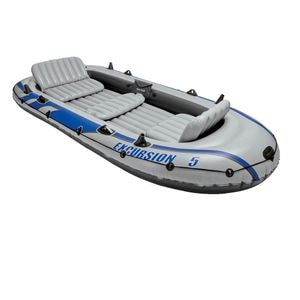 Barca gonflabila, cu manere pentru manevrare, vasle si pompa pentru umflat, 2 suporti pentru pescuit, kit de reparatie, 5 persoane, 366 x 168 x 43 cm