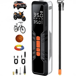 Compresor de Aer Elindor Portabil 150PSI, 10000mAh cu Afisaj Digital si Lumina LED, Pompa Auto, Negru