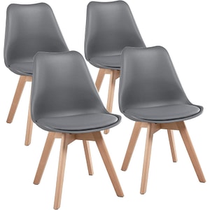 Set 4 Scaune Elindor Stil Retro, Piele Ecologica si Picioare din Lemn, Gri