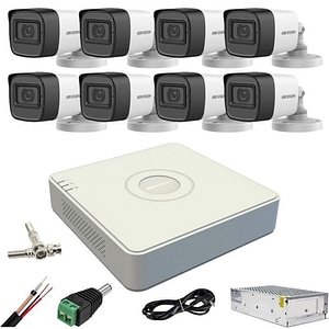 Sistem supraveghere Hikvision 8 camere 5MP, IR 30m, Microfon DVR 8 canale 8MP, Accesorii incluse