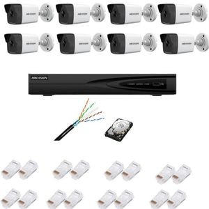 Kit supraveghere complet cu 8 camere IP, 4MP, IR 30m, lentila 2.8mm, NVR cu 8 canale IP, Ultra HD 4K, accesorii