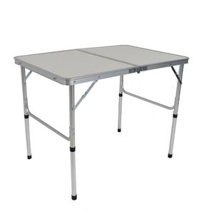 Masa plianta DacEnergy, fabricat din aluminiu, blatul din MDF, dreptunghiulara, pentru 4 persoane, inaltimea ajustata, 90 x 60 x 40 / 70 cm, gri si alb
