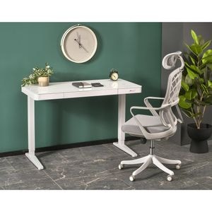 Birou B52, alb, sticla/metal, 120x60x77/120 cm