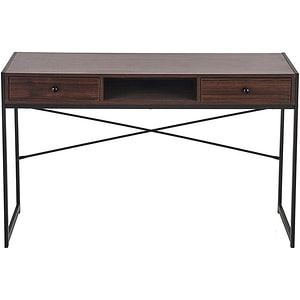Birou B46, nuc inchis/negru, PAL melaminat/otel, 123x48x75 cm