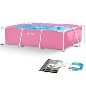 Piscina cu cadru INTEX, realizata din material PVC durabil cu 3 straturi, capacitate 1662 l, forma dreptunghiulara, 220 x 150 x 60 cm, roz