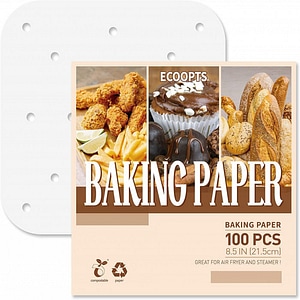 Set 100 hartii de copt pentru friteuza Ecoopts, alb, 21,5 x 21,5 cm