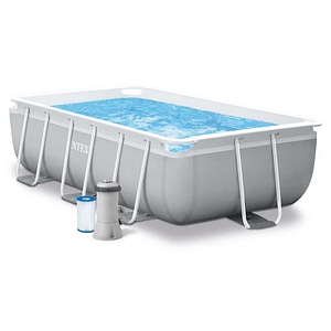 Piscina cu cadru INTEX, material PVC durabil cu 3 straturi, pompa de filtru, filtru, scara metalica, prelata si folie, aripioare de inot, minge, forma dreptunghiulara, 3539 litri, 300 x 175 x 80 cm