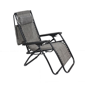 Scaun camping DacEnergy, structura confectionata din otel, tapiteria este din textilen, cu brate, protectie solara, pliabil, 173 x 109 cm, gri
