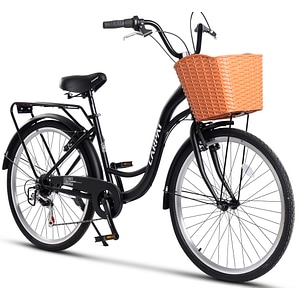 Bicicleta pentru oras tip MTB Carpat Clasic JSX26263, frana tip V-Brake fata/spate, roata 26 inch, aparatori noroi fata/spate, portbagaj, echipare Shimano, 7 Viteze, negru cu alb