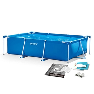 Piscina cu cadru INTEX, realizata din material PVC durabil cu 3 straturi, capacitate 1662 l, forma dreptunghiulara, 220 x 150 x 60 cm, albastra