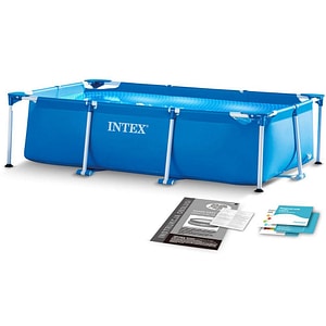 Piscina cu cadru INTEX, realizata din material PVC durabil cu 3 straturi, capacitate 3834 l, forma dreptunghiulara, 300 x 200 x 75 cm, albastra