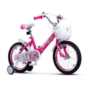Bicicleta copii 4-6 ani Kids BMX Princess JSX1602, roti 16", frane V-Brake fata spate, cauciucuri late tip MTB, jante duble din aluminiu, roti ajutatoare, fucsia