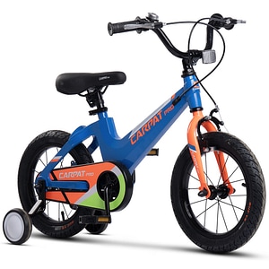 Bicicleta MTB pentru copii 4-6 ani Carpat Pro JSX16122, cadru din Magneziu cu cabluri integrate, roata 16 inch, frana V-Brake, roti ajutatoare, albastru cu portocaliu