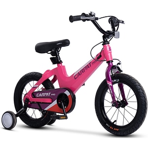 Bicicleta MTB pentru copii 4-6 ani Carpat Pro JSX16122, cadru din Magneziu cu cabluri integrate, roata 16 inch, frana V-Brake, roti ajutatoare, roz cu fucsia