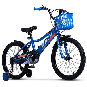Bicicleta copii 7-10 ani Kids BMX Astro JSX2005, roti 20", frane V-Brake fata, tambur spate, cauciucuri late tip MTB, roti ajutatoare, albastru cu portocaliu