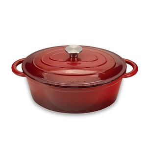 Oala din fonta emailata cu capac HAUSBERG HB-H750, capacitate 4.5L, diametru 30x23 cm, adancime 12 cm, interior antiaderent, Rosu