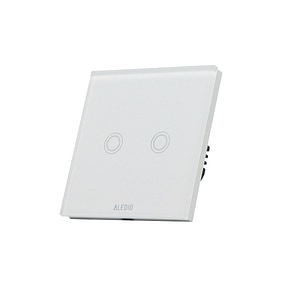 Intrerupator cap-scara dublu Aledio A2G2WA, cu touch, rama din sticla, alb