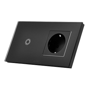 Intrerupator cap-scara simplu Aledio A2W1PN, cu touch + priza simpla 2P+T, 16A, rama din sticla, negru