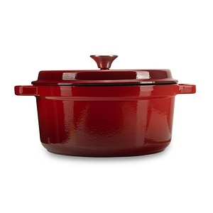 Oala din fonta emailata cu capac HAUSBERG HB-H746, capacitate 5L, diametru 26 cm, adancime 12 cm, interior antiaderent, Rosu