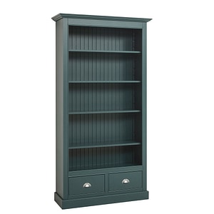 Biblioteca cu 2 sertare, etajera deschisa, culoare verde inchis P087, vopsit, 100% lemn masiv, 110x210x39 cm