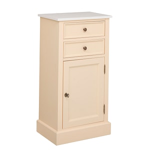 Comoda cu 2 sertare si 1 usa, culoare blat alb P004, culoare corp crem P025, dublu color, 100% lemn masiv, 50x96x35 cm