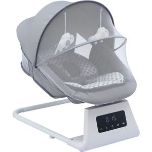 Balansoar Electric 3D Motion BabyHug, Telecomanda, Bluetooth, Panou Digital, 5 Viteze, Spatar Reglabil, Baldachin Detasabil, Melodii, Jucarii, Cronometru 8/15/30 min, Gri