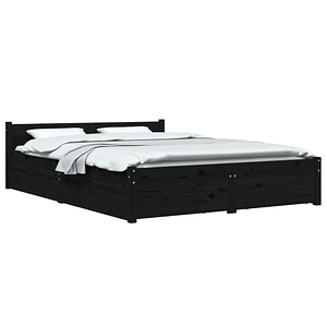 Cadru de pat vidaXL, 135x190, Negru, Dublu, Lemn, Somiera inclusa