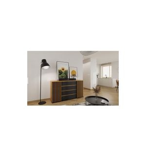 Comoda moderna cu 2 usi si 4 sertare, model riflaj, negru/stejar artisan, 160x88x44 cm
