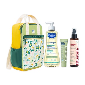 Set Mustela pentru gravide,  Stelatopia Ulei Curatator Piele Foarte Uscata si Atopica 500ml,   Maternite Lotiune de Ingrijire  200ml, Balsam Multi-Functional Bio  75ml