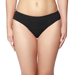 Costum de baie menstrual FemiEko, model Scarlett, reutilizabil, absorbtie moderata, 3 straturi de protectie, negru, marimea L